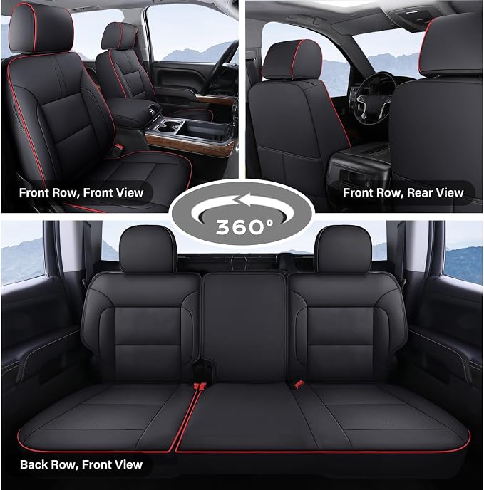 Coverado Car Seat Covers Full Set Faux Leather-Custom Fit Chevy Silverado/GMC Sierra (2007-2013 & 2019-2026 1500, 2020-2026 2500HD/3500HD) Compatible with Crew/Double/Extended Cab (Red) - Image 2