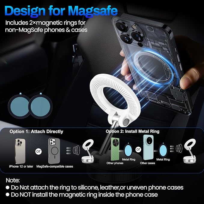 Jikasho Magnetic Phone Holder for Car, Suction Cup Phone Mount for Magsafe | 360° Adjustable Vacuum Car Phone Mount, Hands-Free Phone Holders for Your Car for iPhone 17 Pro Max 16 15 14 13 12 Air Plus - Image 6