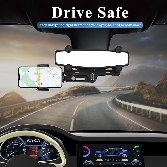 Phone Mount for Car, Rear View Mirror Phone Holder, Rotatable and Retractable Car Phone Holder Mount Rearview Mirror Phone Holder for Car Compatible with iPhone Samsung Cell Phones (Blue) - Image 6