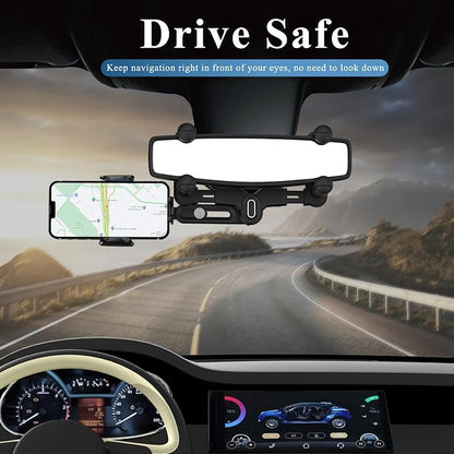 Phone Mount for Car, Rear View Mirror Phone Holder, Rotatable and Retractable Car Phone Holder Mount Rearview Mirror Phone Holder for Car Compatible with iPhone Samsung Cell Phones (Blue) - Image 6