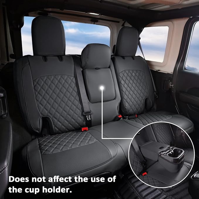 GIANT PANDA Wrangler JL Seat Covers Custom Fit for Jeep Wrangler,Premium Waterproof Faux Leather, 2018 2019 2020 2021 2022 2023 2024 2025 2026 JL 4 Door with Rear Cup Holder Full Set (Black) - Image 4