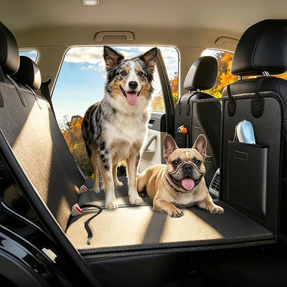 Hard Bottom Dog Car Seat Cover for Back Seat, PU Leather Extender | Anti Scratch Backseat Dog Hammock for Cars, SUVs, Sedan, Waterproof, Pet Travel Bed, Easy to Clean, Non-Slip, Holds 420lbs by ROUWINNE