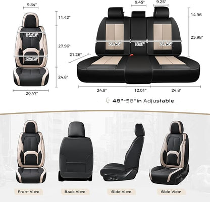 Coverado Car Seat Covers, Leather Seat Covers Full Set, Waterproof Car Seat Protector with Lumbar Support, Automotive Seat Covers Seat Cushions Universal Fit for Most Cars SUV Trucks, (Black&Beige) - Image 6