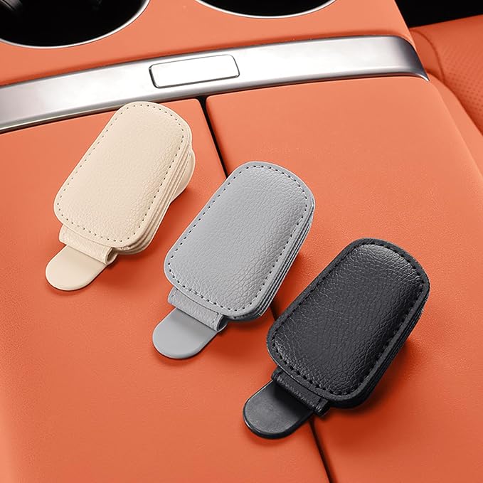 Leather Sunglasses Holder for Car Sun Visor, Eyeglass Hanger Clip Magnetic for Vehicle Sunglasses Hanging Ticket Card Clip, for Different Eyeglasses, Black, 2Pack | Eyeglass Hanger Clip, Magnetic, Ticket Card Clip, Different Eyeglasses - Image 6