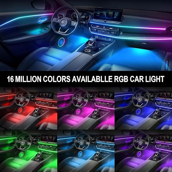 Smart Acrylic LED Car Interior Lights, 10-in-1 Fiber Optic Ambient Kit | USB Powered, Wireless APP Control, Music Sync and Color Changing Ambient Lighting for Car Interior, Gifts for Women and Men - Image 2