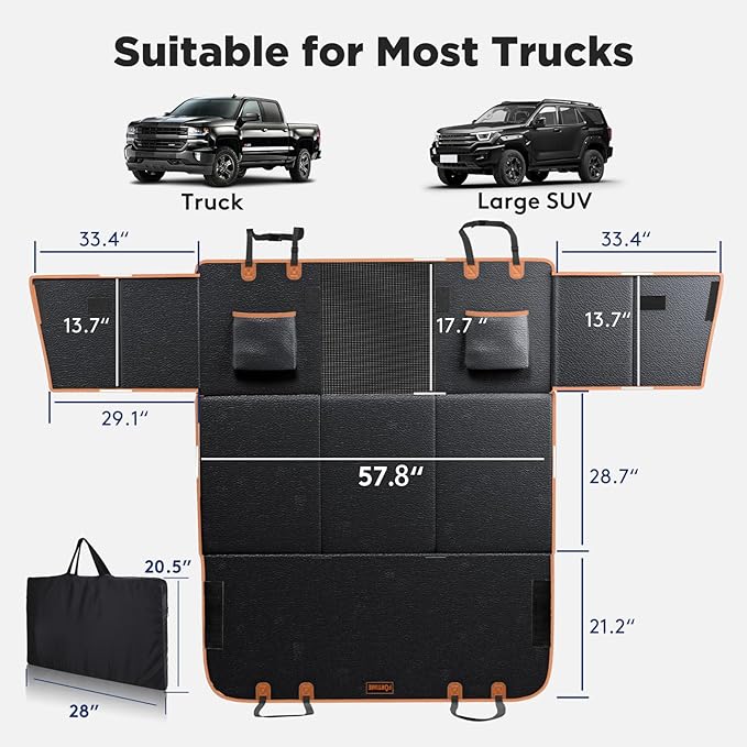 FURTIME XL Back Seat Extender for Dogs, Hard Bottom Seat Cover for Truck | Upgraded PU Leather Waterproof Anti-Scratch, 400LBS Supports, Large Space Dog Car Seat Cover for Full Size Truck SUV - Image 2