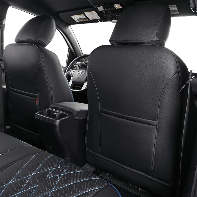 EKR Tacoma Back Seat Covers Custom for Toyota Tacoma (Hybrid) 2024 2025 2026 Double cab TRD Sport,TRD Off-Road,Limited,Trailhunter- Second Row Only,Faux Leather(Black with Blue Trim) - Image 3