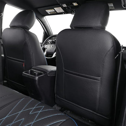 EKR Custom Fit Tacoma Rear Car Seat Covers for Toyota Tacoma (Petrol) 2024 2025 2026 Double cab SR/SR5/TRD Sport/TRD Off-Road/Limited - Second Row Only,Faux Leather(Black with Blue Trim) - Image 3