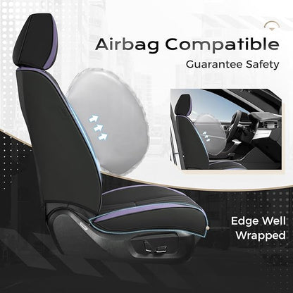 Coverado Car Seat Covers Front Seats, Seat Covers for Cars, Car Seat Protector, 2-Pack Car Seat Cushion Nappa Leather, Waterproof Seat Covers Carseat Cover Universal Fit for Most Cars(Purple&Black) - Image 3