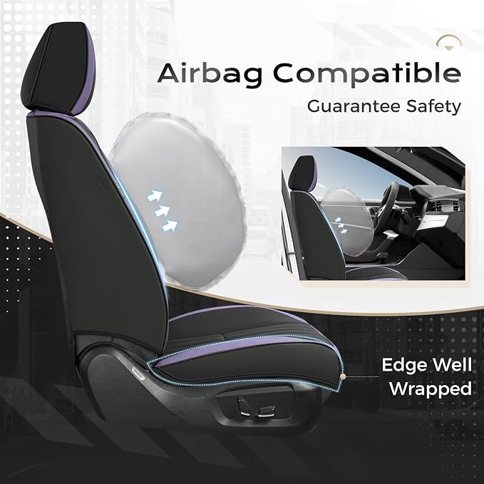 Coverado Car Seat Covers Full Set, Seat Covers for Cars, Car Seat Cover, Car Seat Protector, Leather Car Seat Cushion, Waterproof Car Seat Covers Front Seats and Back Fit for Most Cars(Purple&Black) - Image 4