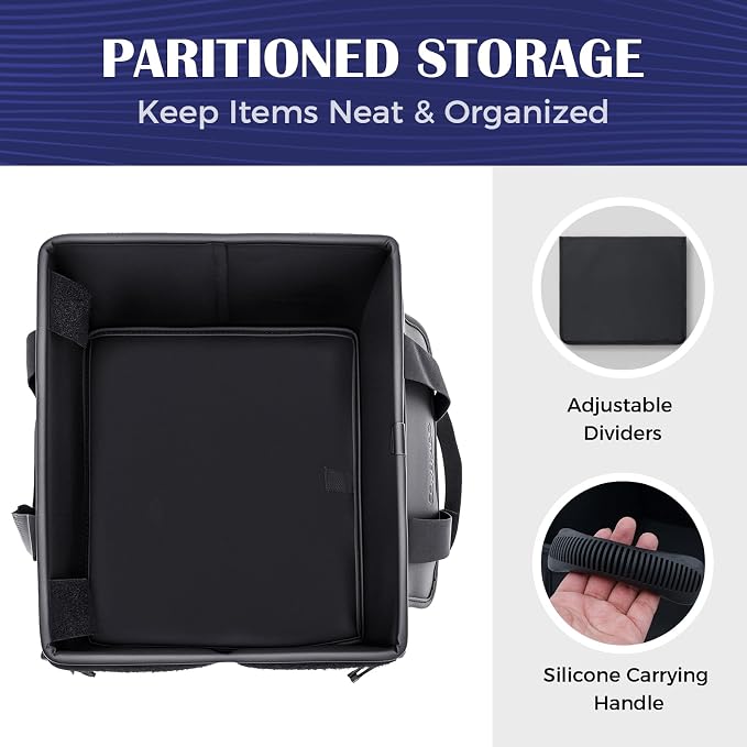 Coverado Trunk Organizer for Car- Nappa Leather Trunk Organizer for SUV with Lid, 30L Multi Collapsible Car Storage Organizer Foldable, Multi Compartments with 2 Straps for SUV/Truck - Image 6