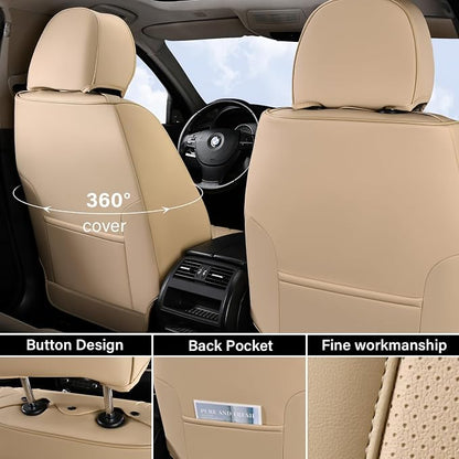 Coverado Front Seat Covers, 2 Pieces Universal Seat Cover for Cars, Breathable Nappa Leather Waterproof Car Seat Cover, Car Seat Protector, Driver Seat Cover, Auto Seat Covers Fit for Cars, Beige - Image 2
