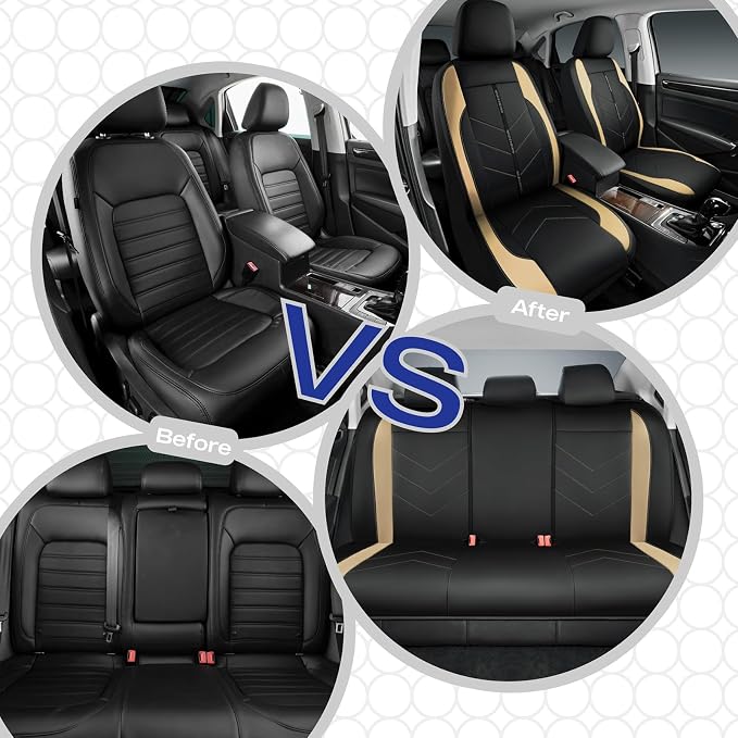 Skechers Car Seat Covers,Luxury Faux Leather Seat Covers,Waterproof Anti Slip Car Seat ProtectorFull Set,Car Accessories Airbag Universal Fit for Most Cars,Vans,Trucks,SUV,Beige - Image 7