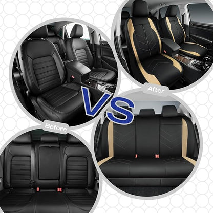 Skechers Car Seat Covers,Luxury Faux Leather Seat Covers,Waterproof Anti Slip Car Seat ProtectorFull Set,Car Accessories Airbag Universal Fit for Most Cars,Vans,Trucks,SUV,Beige - Image 7