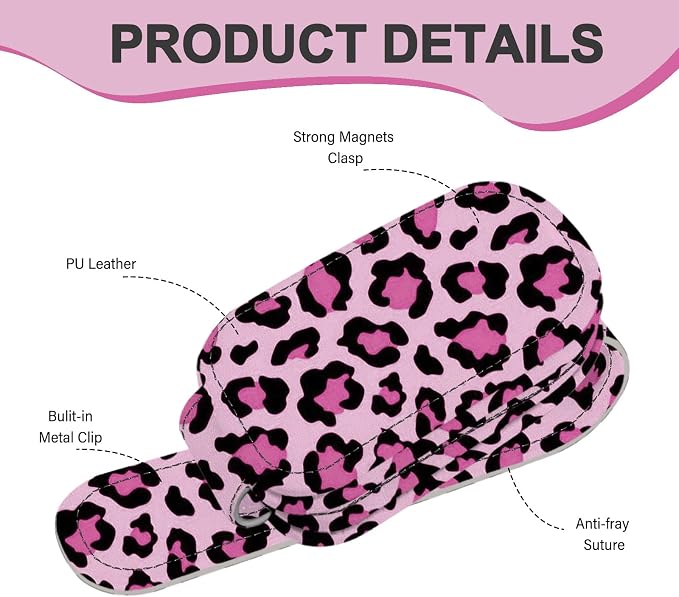 2 Pack Sunglass Holder for Car Visor, Universal Magnetic Car Sunglass Holder for Different Size Eyeglasses, Car Visor Accessories (Leopard-Pink) - Image 2