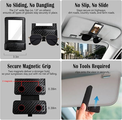 Magnetic 2-in-1 Sunglass & Photo Holder for Car Visor, Leather Anti-Slip No-Fall No-Slide, Fits SUV Truck RV - Image 6