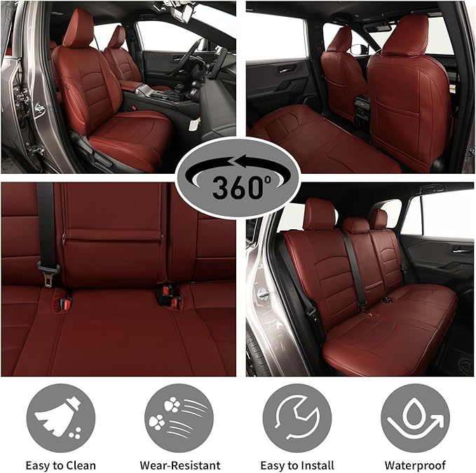 EKR Car Challenger Seat Covers 2011-2014,Leatherette Full Set | Custom Fit for Dodge Challenger 2011 2012 2013 2014 -Faux Leather(Burgundy) - Image 3