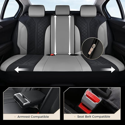 Coverado Automotive Seat Covers Full Set, Luxury Car Seat Covers, Leather Seat Covers, Mesh Design, Black Driver Seat Protectors, Universal Fit for SUVs, Trucks, Sedans - Image 4