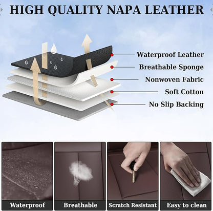 Coverado Rear Seat Covers for Cars, Back Seat Protector, Brown Back Seat Cover for Kids, 3-Pieces Waterproof Car Seat Cushion Nappa Leather Seat Cover for Back Seat Universal Fit for Most Cars - Image 4
