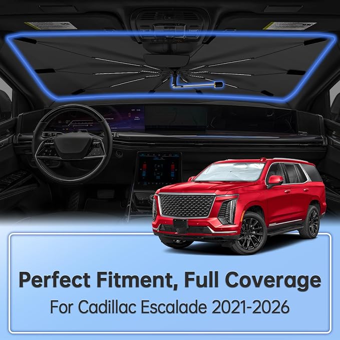 Windshield Sun Shade Umbrella for Cadillac Escalade 2021-2026 Front Window | Foldable Car Sunshade, 360 Rotation Automotive Interior UV Protection for Outdoor Parking, Keep Car Cool - Image 2