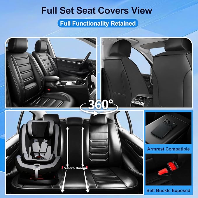 Fit Palisade Car Seat Covers (Front Pair) for Select Hyundai Palisade 2000-2026, Premium Full Coverage Leather, Airbag Compatible, Waterproof All Weather Seat Cushion Protector, Black - Image 2