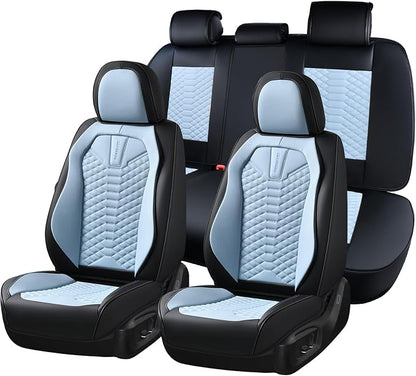 Coverado Leather Seat Covers, Car Seat Covers Full Set, Waterproof Nappa Leather Car Seat Cover, Car Seat Protectors 5 Seats, Black & Blue Automotive Seat Covers Fit for Most Cars Trucks by COVERADOAUTO