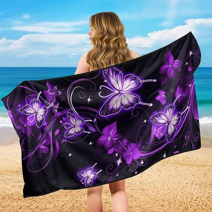 Purple Butterfly Car Seat Towel Cover After Gym for Front Seat Only Galaxy Butterfly Car Seat Cover Protector Stain Resistant Bench Seat Covers with Storage Bag Driver Seat Cushion Cover - Image 5