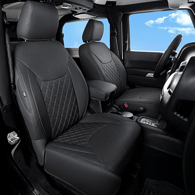 GIANT PANDA Wrangler JK Seat Covers Custom Fit for Jeep Wrangler,Premium Waterproof Faux Leather, 2013 2014 2015 2016 2017 JK 4 Door Full Set (Black) by GIANTPANDA