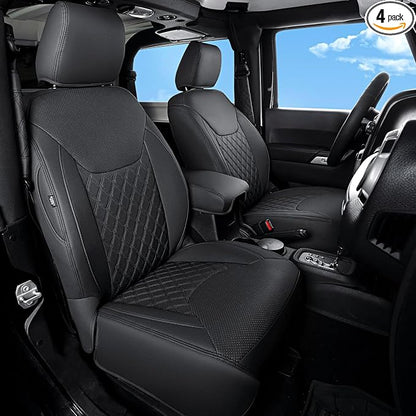 GIANT PANDA Wrangler JK Seat Covers Custom Fit for Jeep Wrangler,Premium Waterproof Faux Leather, 2013 2014 2015 2016 2017 JK 2 Door Full Set (Black) by GIANTPANDA