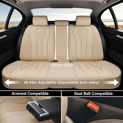 Coverado Automotive Seat Covers, Back Car Seat Cover, Rear Seat Cover, 3-Pieces Luxury Car Seat Cushion, Beige Seat Cover Seat Protector Universal Fit Most Cars - Image 2