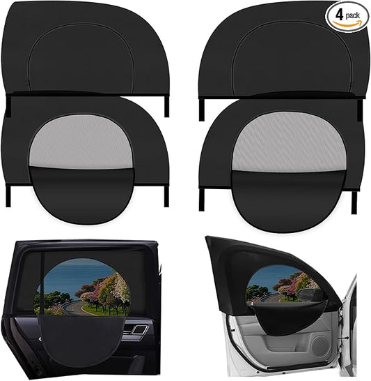 4PCS Front/Rear Car Window Shades with Zipper,Breathable Car Side Window Sun Shade for Privacy Protection,Mesh & Blackout Cars Windows Screens for Camping with Nylon Stickers by Unknown