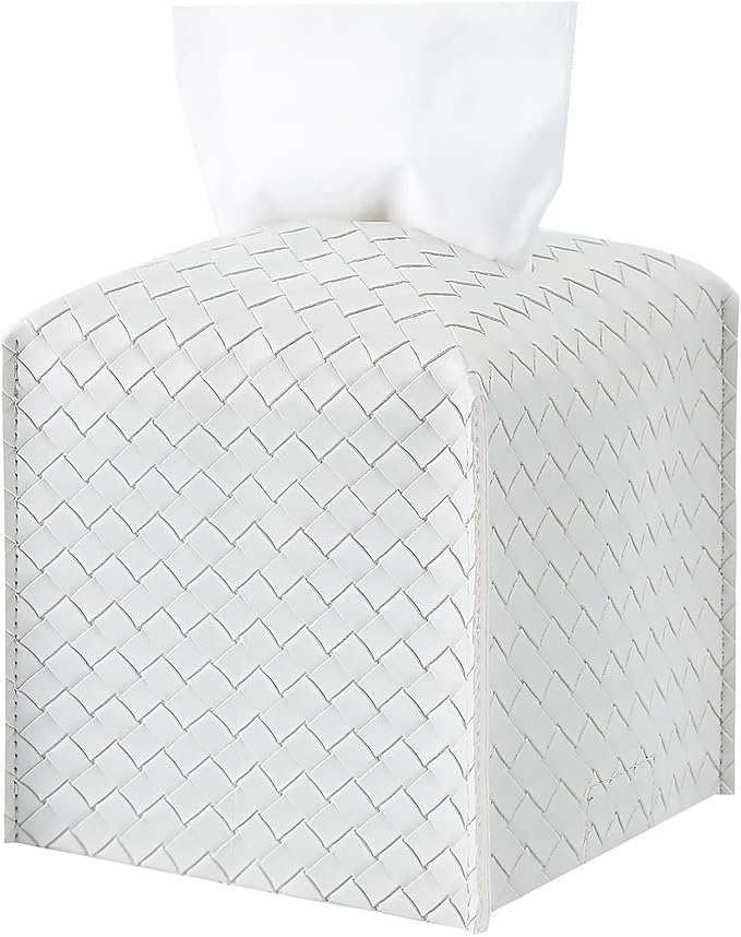 Tissue Box Cover Square Leather Facial Paper Holder, Misty Gray | PU Leather，Easy to Fill, Easy Clean, Decorative Cube Tissue Box Holder for Office, Bathroom,Kitchen, Living room, Guest room by zoocatia