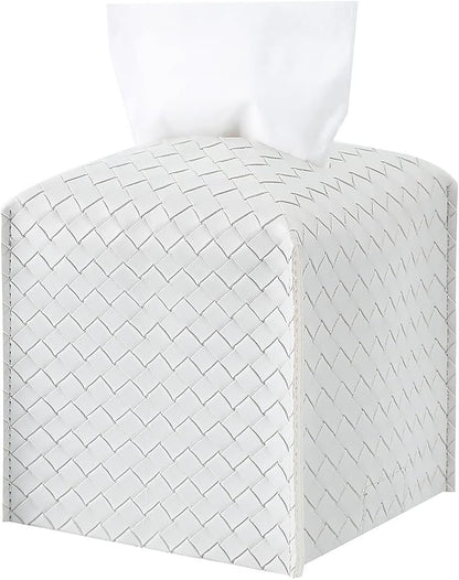 Tissue Box Cover Square Leather Facial Paper Holder, Misty Gray | PU Leather，Easy to Fill, Easy Clean, Decorative Cube Tissue Box Holder for Office, Bathroom,Kitchen, Living room, Guest room by zoocatia