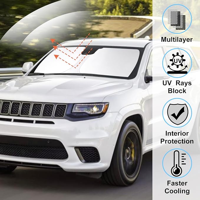 Windshield Sun Shade Sunshade for 2014-2025 Jeep Cherokee | Full covered for windshield, Foldable & Durable, Block UV Rays, Reduce Heat, Easy to install, Keeps Car Cooler - Image 2
