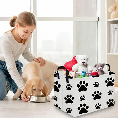 Rectangular Dog Basket,Nursery Hamper,Collapsible canvas kids toy storage box,Kids room storage basket,Pet decor(Dog paw) - Image 4