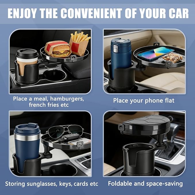 SAMPUSS 2-in-1 Car Cup Holder Tray Car Food Tray Car Table Car Seat Tray | 2-in-1 function foldable and detachable function 360°rotation road trip essentials car accessories interior - Image 6
