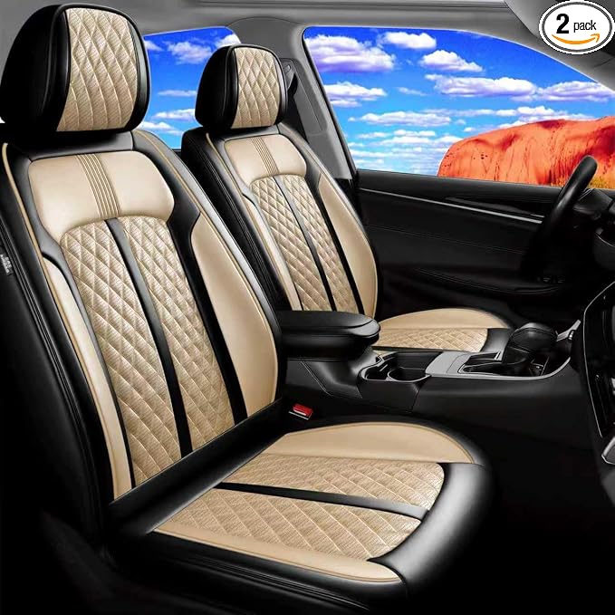 Fit CX-50 Seat Covers Custom Fit for Mazda CX-50 2023-2026, Front Pair | Premium Leather Full Coverage Protector, Waterproof, Breathable, Scratch Resistant, Easy Wipe, Airbag Compatible, Black+Beige by FiveFox