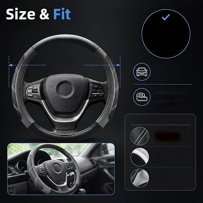 Elantrip Leather Large Steering Wheel Cover 14 1/2 inch to 15 inch Universal, Soft Grip Breathable for Car Truck SUV Jeep Anti Slip Gray - Image 4