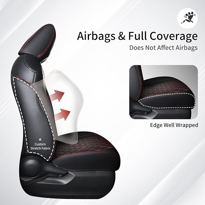 Huidasource Custom Fit RAV4 Front Seat Covers, Waterproof Interior Car Seat Accessories Fit for 19-24 Toyota Rav4 XLE LE XLE Premium Limited(Not for Hybrid/Adventure/TRD Off-Road/Prime, Black&Red) - Image 4