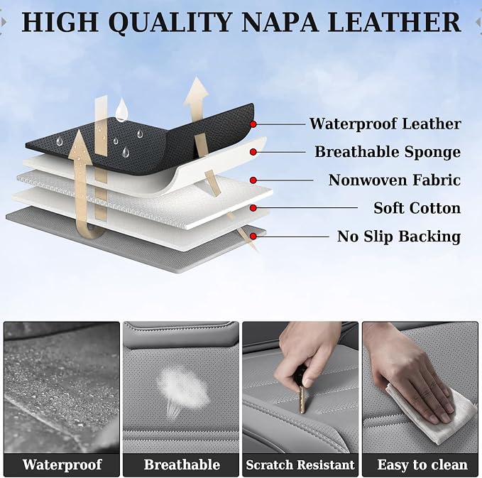 Coverado Car Seat Covers Full Set, Seat Covers for Cars, Car Seat Cover, Car Seat Protector Waterproof, Leather Car Seat Cushion, Universal Car Interior Covers Seat Protectors for Most Cars Gray - Image 6