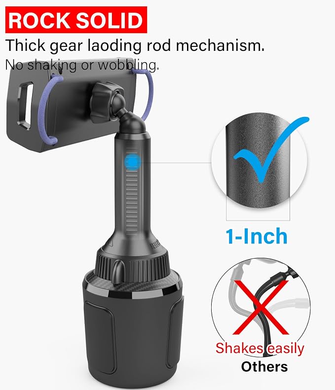 APPS2Car Solid Cup Holder Tablet Mount for Car, iPad Car Mount for Truck | Adjustable Height, Low Profile Road Trip Essentials Compatible with 4.7-13" iPad Pro Air Mini Fire iPhone Cell Phone - Black - Image 4