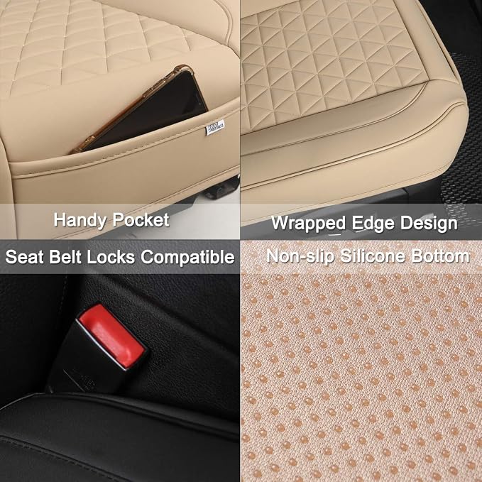 Black Panther 1 Pair Luxury Car Seat Covers Front Bottom Seat Cushion Covers, Anti-Slip and Wrap Around The Bottom, Fit 95% of Vehicles - Beige - Image 4