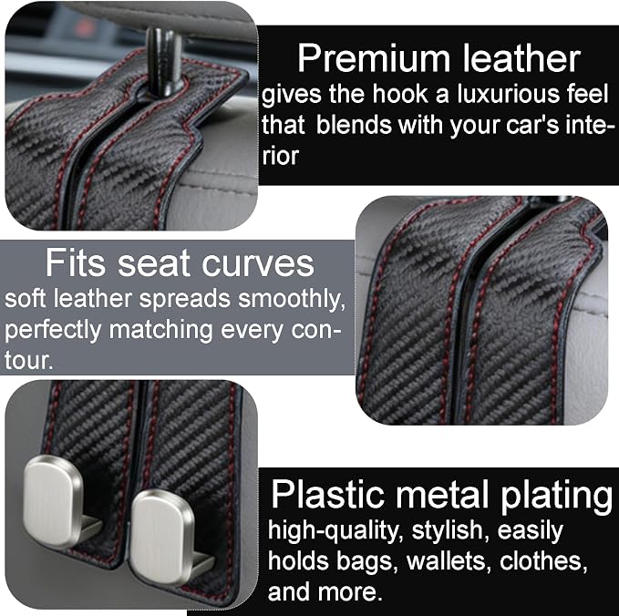 Car Seat Headrest Storage Hooks - 2 Pack Dual Hangers Design Organization Accessories, Car Interior Gadgets to Add Extra Holder and Hook for Purses,Bags,Coat and Handbag - Image 4