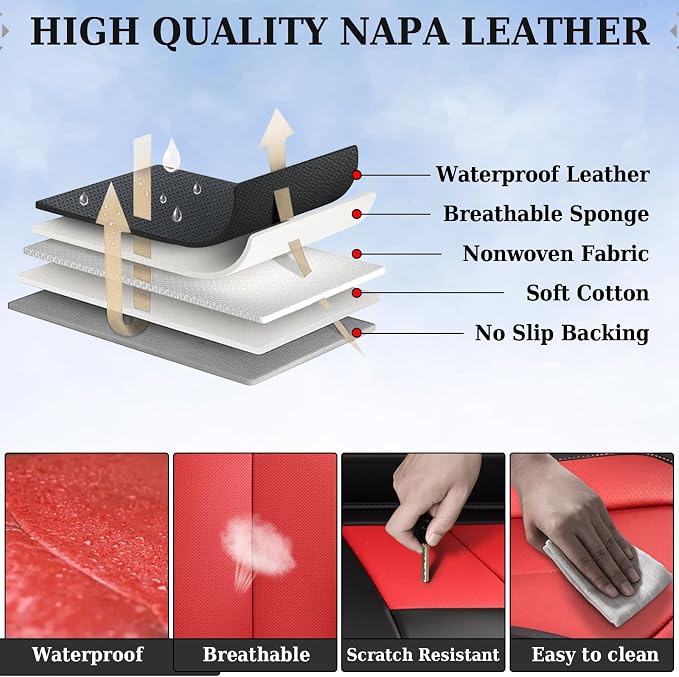 Coverado Automotive Seat Covers, Car Seat Protector for Back Seat, Waterproof Seat Covers for Cars Carseat Cover, 3-Pieces Back Seat Cover for Car, Faux Leather Universal Fit Most Cars, Black&Red - Image 6