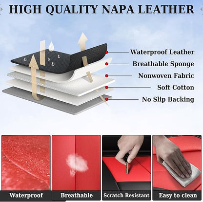 Coverado Automotive Seat Covers, Car Seat Protector for Back Seat, Waterproof Seat Covers for Cars Carseat Cover, 3-Pieces Back Seat Cover for Car, Faux Leather Universal Fit Most Cars, Black&Red - Image 6
