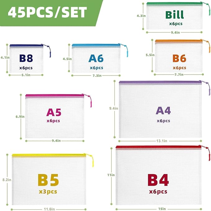 YOPCDJ 45pcs Mesh Zipper Pouch for Organization,Storage Pouches Colored PVC Travel Zipper Bags Clear Multipurpose Document Bags Suitable for Travel School Board Game and Office Supplies - Image 2