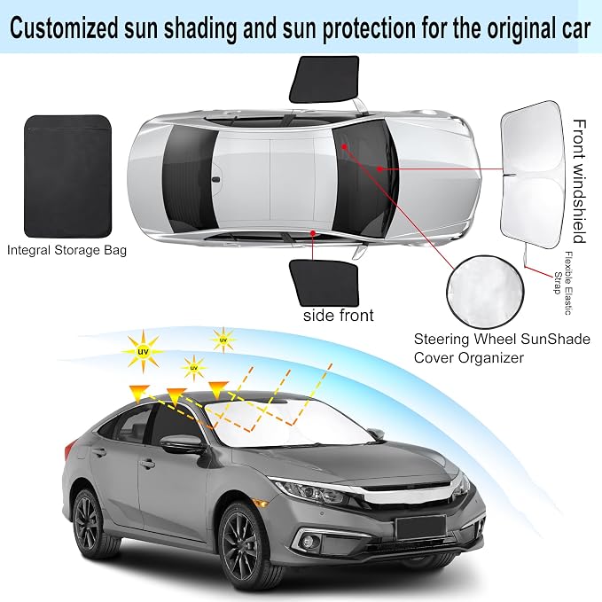 3PCS Car Window Shades Front Windshield Sun Shade Foldable Window Shade Custom Fit for 2016-2021 Honda Civic Accessories Car Shades for Front Windows Anti-UV Rays Block Heat - Image 3