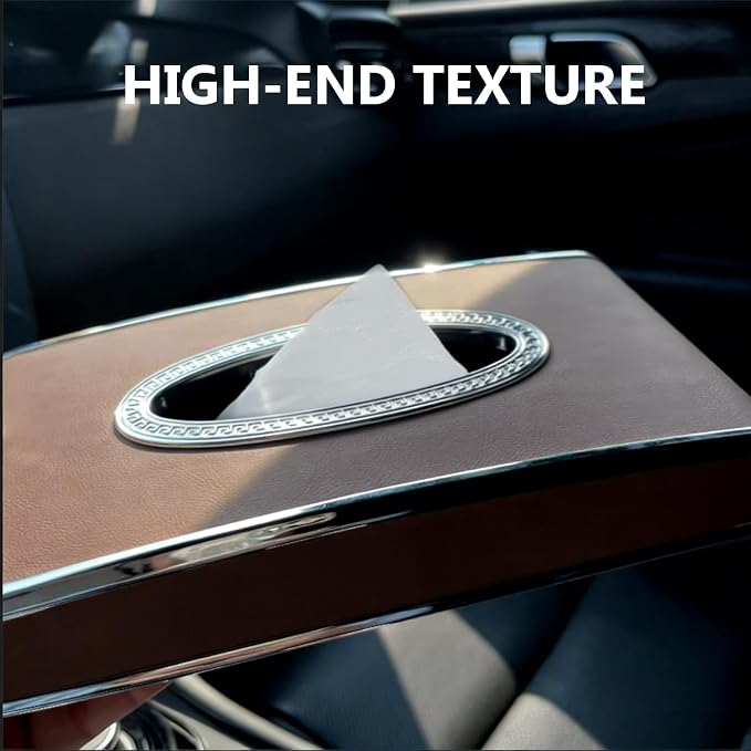 Faux Leather Car Tissue Box for Car Interior, Multi-Function Tissue Holder with Visor Clip, Armrest & Back Seat Napkin Organizer, Vehicle Tissue Dispenser Accessories (Brown Hanging) - Image 8