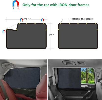 Car Side Window Sun Shades Magnetic Automotive Curtains Camping Rays Glare Sunshade Side Window Rear Seat Divider Privacy Protection Curtains Universal Fit for Most Vehicles (Fron&Rear-Side Curtains) - Image 3