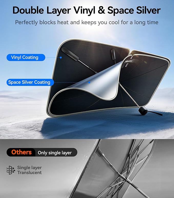 2026 Upgraded Nmoiss True Dual Layer Air Cool Windshield Sun Shade Umbrella | Drive to Superior Coolness & Comfort Block 99% UV Sun Rays & Heat Damage Keep Cool Protect Interior Zero Light Leakage XL - Image 2